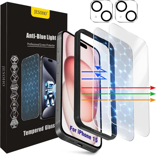 Vista 22 de Protector de pantalla de luz azul para iPhone 11, iPhone XR (6.1") HD con bloqueo de luz azul, película de vidrio templado, protección