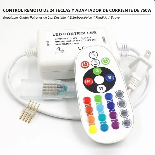 Vista 5 de SYMHMT - Tira de luz LED RGB de neón, CA 110 V/multicolor, regulable, multimodos, impermeable, flexible, con control remoto (32.8 pies, RGB)
