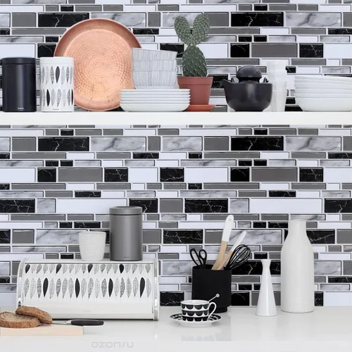 Vista 8 de Livebor Papel tapiz de cocina en blanco y negro para despegar y pegar, papel tapiz de baño, impermeable, papel de contacto decorativo extraíble