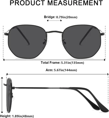 Vista 5 de Gafas de sol polarizadas hexagonales de metal, montura pequeña, unisex, para mujeres y hombres, protección UV, gafas ligeras