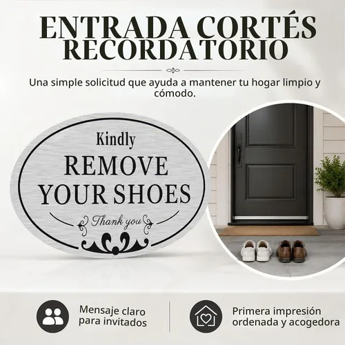 Vista 3 de CARGEN Letrero con texto en inglés «Please Remove Your Shoes – Paquete de 2