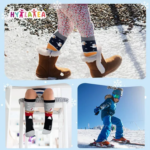 Vista 5 de Hylaea Calcetines de esquí de lana merino para niños, calcetines térmicos cálidos hasta la rodilla para patinaje de snowboard para niños y niñas