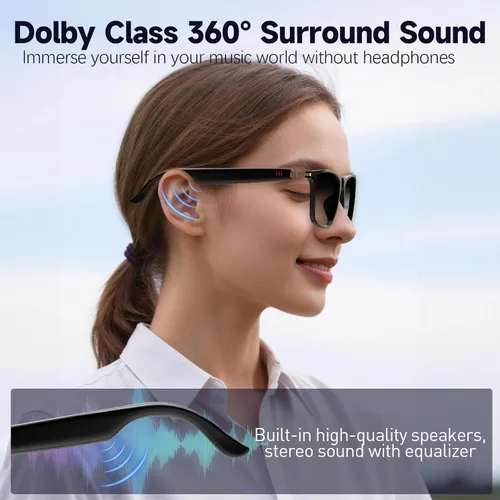 Vista 3 de Lentes inteligentes AI con ChatGPT, lentes Bluetooth, traducción en 129 idiomas, para reproducción de música, llamadas manos libres, impermeable