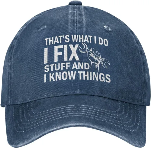 Vista 20 de Sombrero con texto en inglés "I Fix Stuff and I Know Things, para hombre, diseño de cosas geniales
