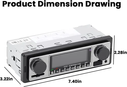 Vista 2 de Estéreo clásico para automóvil con Bluetooth, llamadas manos libres y control de voz, radio FM, reproductor de MP3, puerto USB/SD/AUX, carga rápida