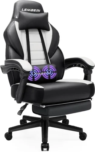 Vista 13 de LEMBERI Sillas de juegos para adultos, sillas ergonómicas de videojuegos con reposapiés, silla de juegos grande y alta, capacidad de peso de 400