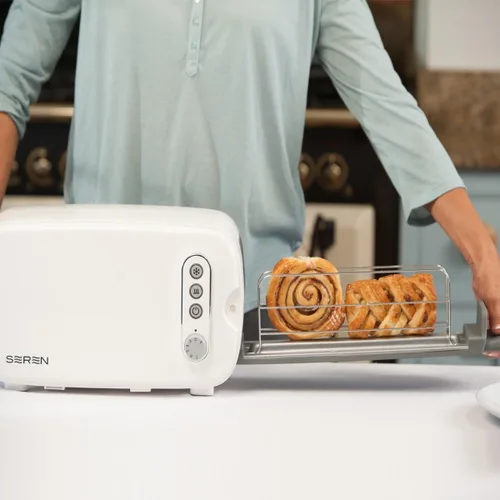Vista 7 de Berghoff Seren - Tostadora de carga lateral delgada, encimera Cool Touch, color blanco Toaster With Slide Out Crumb Tray, Multi Mode Defrost