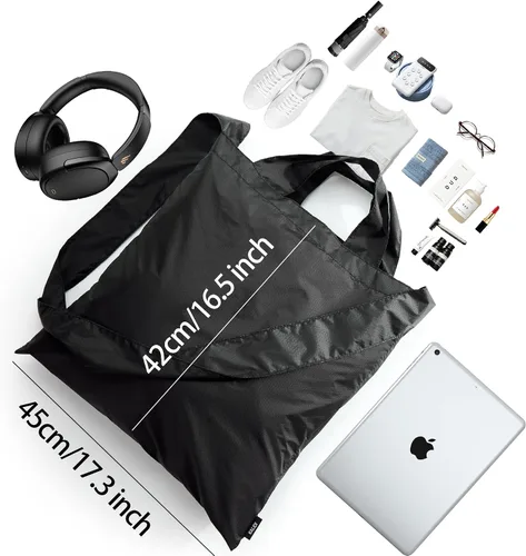 Vista 4 de KALIDI - Bolsa de compras compacta, ligera, plegable, pequeña, reutilizable, bolsa cruzada Negro
