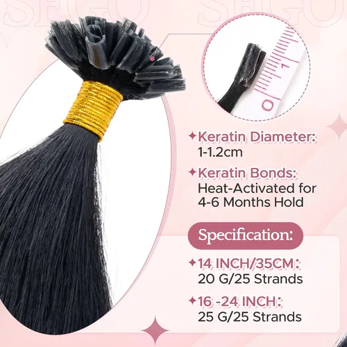 Vista 3 de SEGO Extensiones de cabello humano real con punta K, extensiones de cabello humano real, con punta en U, sin costuras, previamente adheridas