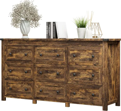 Vista 29 de Xixini - Cómoda para dormitorio con 5 cajones, cómoda alta de madera, organizador moderno de ropa estilo granja, gabinete de almacenamiento con asas