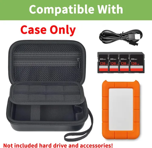 Vista 2 de Funda para disco duro externo LaCie Rugged Mini 1TB/2TB/4TB/5TB/Thunderbolt Hard Shell Portable HDD Holder, USB Cable SD Cards Storage, for