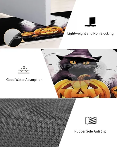 Vista 2 de Tapete de baño de Halloween para bañera, antideslizante, de secado rápido y absorbente, tierra de diatomeas, fregadero, dormitorio, cocina, tapete