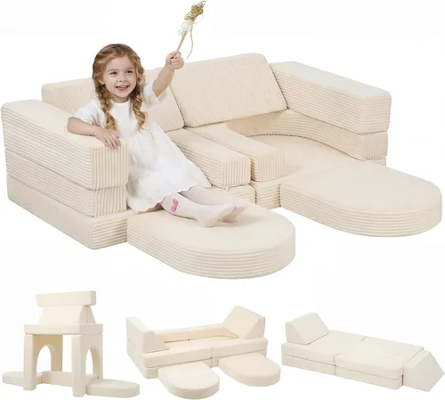 Vista 10 de MeMoreCool - Sofá modular para niños, 8 piezas, color beige