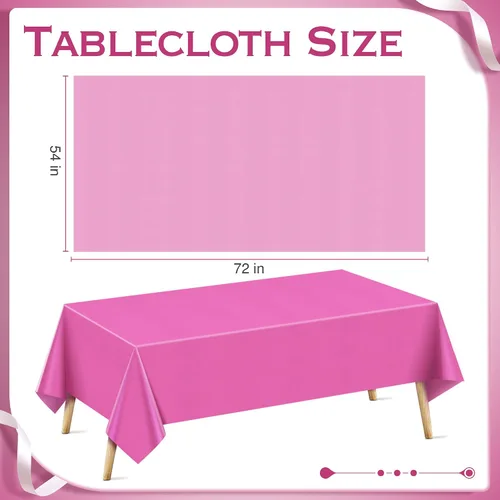 Vista 2 de 4 Piezas Mantel Rectangular Serie Rosa y Naranja, 54x72 pulgadas Color Sólido Impermeable y A Prueba de Derrames Cubierta de Mesa de Plástico Serie