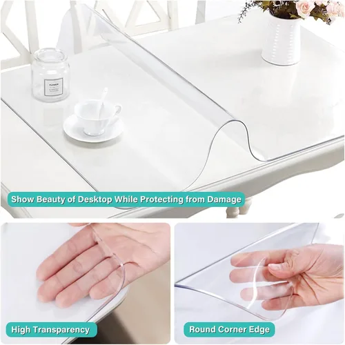 Vista 2 de Juego de 2 protectores de mesa de PVC transparente de 24 x 36 pulgadas, protector de mesa de plástico de vidrio de 0.059 in de grosor, tapete