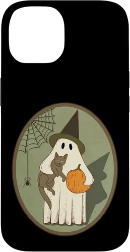 Vista 4 de iPhone 16 Vintage Ghost with Cat Halloween Graphic Case