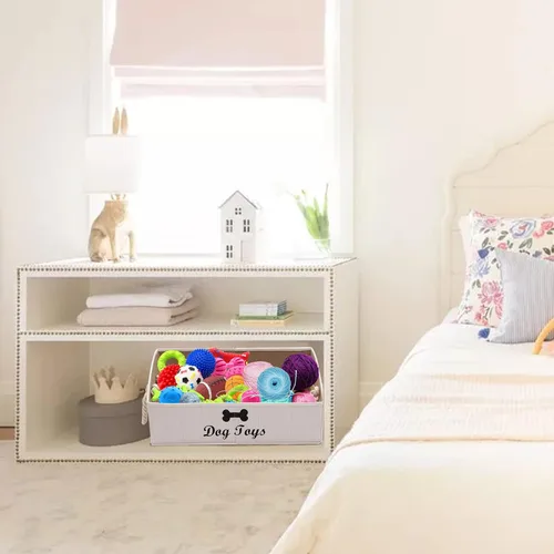 Vista 8 de Geyecete - Cajas grandes plegables de tela para almacenamiento de juguetes de perro, organizadores trapezoidales con asa de cuerda trenzada, cestas