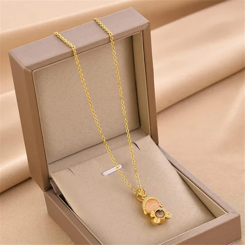 Vista 4 de AHAFEI Exquisite Fashion Smiling Face Necklace Personality Projection Buddha Jewelry Elegant Lady Lucky Safe Wealth Pendant Accessories 1Pcs