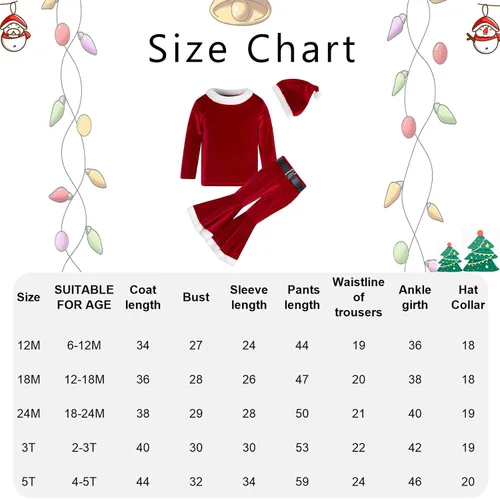 Vista 5 de Goodstoworld Baby Girls Boys 0-5 Years Christmas Outfit Toddler Xmas Santa Costume Long Sleeve Tops with Pants Hat 3 Pcs Set