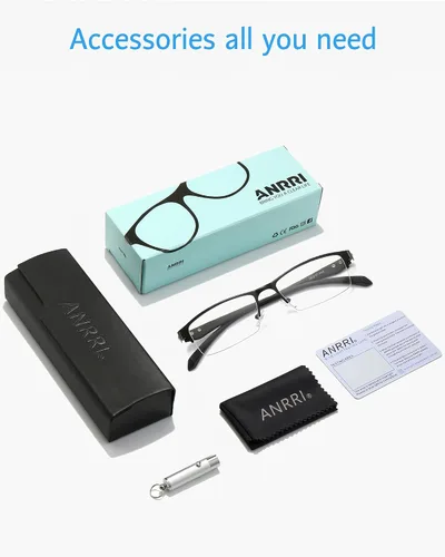 Vista 7 de ANRRI Gafas de luz azul para hombre, con marco de metal, rectangular, sin montura y bloqueo UV, para computadora