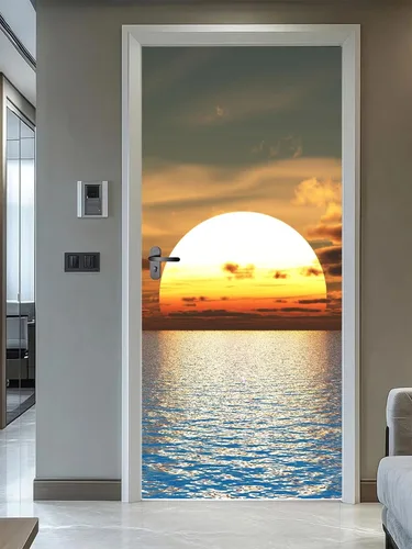 Vista 26 de artfanke Murales 3D de bosque caducifolio amarillo para puerta, 30.3 x 78.7 pulgadas, calcomanías autoadhesivas para puerta, póster de bricolaje