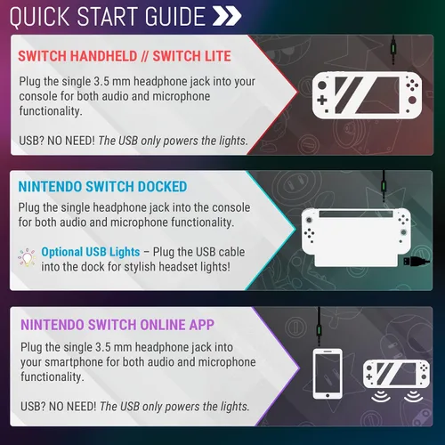 Vista 5 de Orzly Auriculares para juegos con micrófono para Nintendo Switch OLED y Lite Joycon Color Match con Micrófono de Luz LED y Control Remoto - Hornet