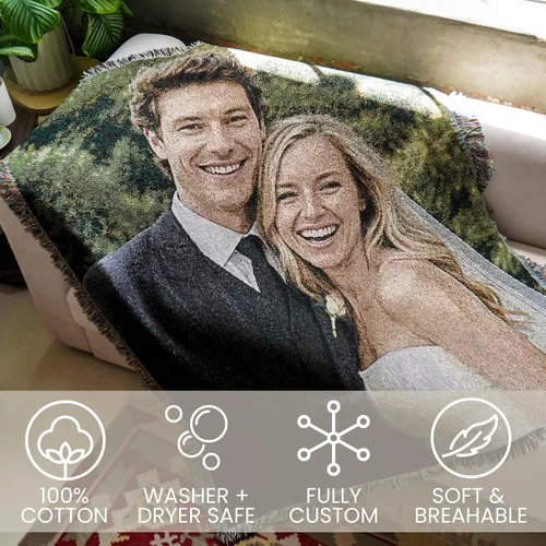Vista 5 de Pure Country Weavers Manta Tejida Personalizada con Foto - 100% Algodón - No Impresa - Manta de Tapiz Personalizada con Foto para Regalo - Fabricada
