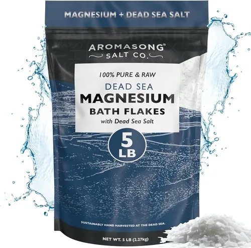 Vista 8 de Aromasong Copos de magnesio crudo para baño + sal del mar muerto para remojo – Paquete resellable de 5 libras de escamas de cloruro de magnesio