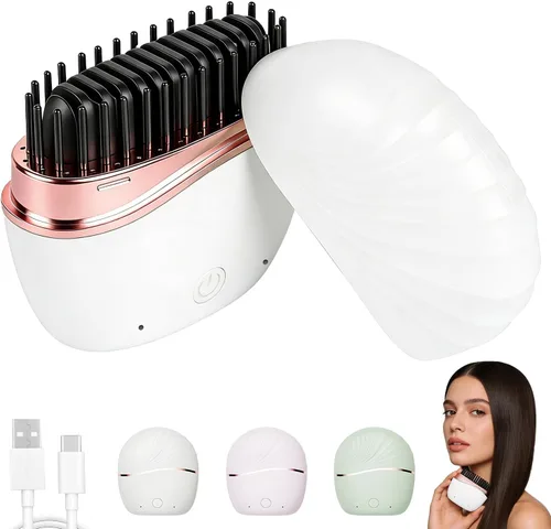 Vista 8 de Mini alisadora, cepillo portátil inalámbrico recargable para alisar el cabello, control de temperatura de 3 velocidades, carcasa antiquemaduras