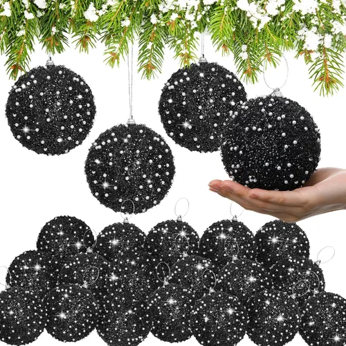 Vista 30 de Lyrow 24 piezas 3.15" Juego de adornos de bola de Navidad con purpurina, bola de espuma con lentejuelas colgante, decorativa, en masa, para árbol