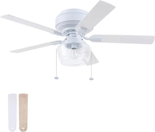 Vista 22 de Prominence Home MaCenna 51663-01 - Ventilador de techo LED tradicional de 52 pulgadas con luz de vidrio transparente, cadena de tracción, 5