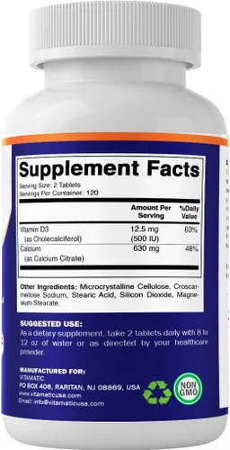 Vista 8 de Vitamatic Citrato de Calcio con Vitamina D3 – 240 Tabletas – Citrato de Calcio de Alta Absorción con D3 – Sin OGM, Sin Gluten