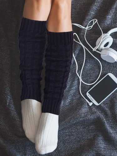 Vista 6 de Geyoga 4 pares de calentadores de piernas para mujeres y niñas, calentadores de piernas largas de invierno de punto trenzado para botas de ganchillo