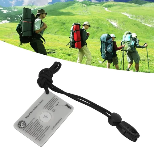 Vista 6 de Dilwe Espejo al aire libre, cristal reflector multifunción con cordón para acampar al aire libre, supervivencia, emergencia