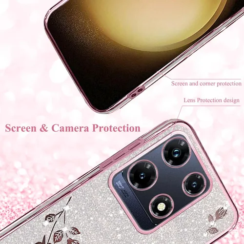 Vista 4 de Funda para Infinix Note 30 Pro, funda transparente con purpurina brillante de lujo para Infinix Note 30 Pro, funda de silicona TPU suave flor