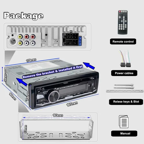 Vista 7 de Estéreo de coche de un solo DIN con reproductor de CD/DVD Bluetooth Radio FM/AM/RDS Receptor de audio USB SD AUX