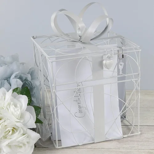 Vista 8 de Simplicity Caja de tarjeta de boda de metal blanco, 8.5 '' L x 9'' W x 11.2'' H Simplicity - Caja para tarjetas de boda