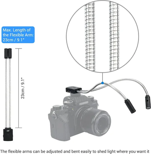 Vista 5 de JJC Luz de brazo macro LED portátil de 10 pulgadas, CRI 95+ 5600K, 5 niveles ajustables, luces de relleno flexibles, USB-C, blanca