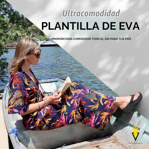 Vista 4 de Volatile Sandalias de cuña para mujer con plataforma de tanga sin cordones con plantilla de EVA y suela de goma Negro Raffia