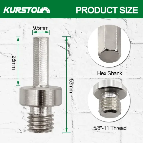 Vista 2 de Adaptador de broca de núcleo 5/8"-11 rosca a 3/8" (9,5 mm) adaptador de sierra de agujero de diamante de vástago hexagonal para taladro eléctrico