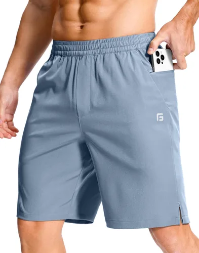 Vista 76 de GGJ Pantalones cortos deportivos ligeros para hombre con 2 bolsillos con cremallera de 7/5/9 pulgadas, pantalones cortos de tenis de secado rápido