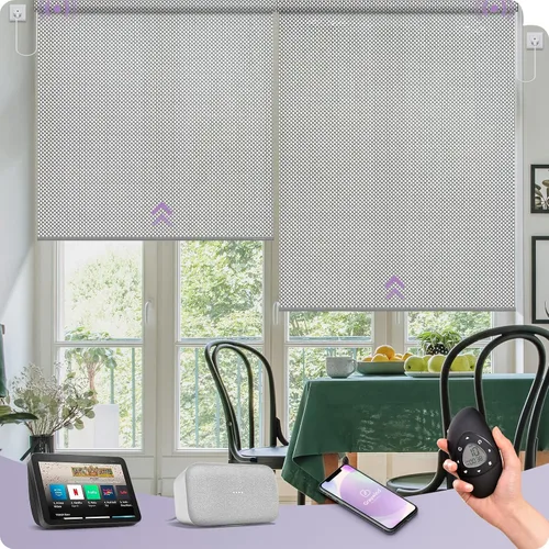 Vista 16 de Graywind Persianas enrollables inteligentes acopladas compatibles con Alexa Google, tamaño personalizado extra grande, persianas motorizadas
