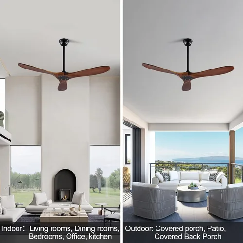 Vista 6 de Ventilador de techo sin luces de 42" con madera sólida, control remoto, 3 aspas y barras de extensión, motor DC, ventiladores de techo