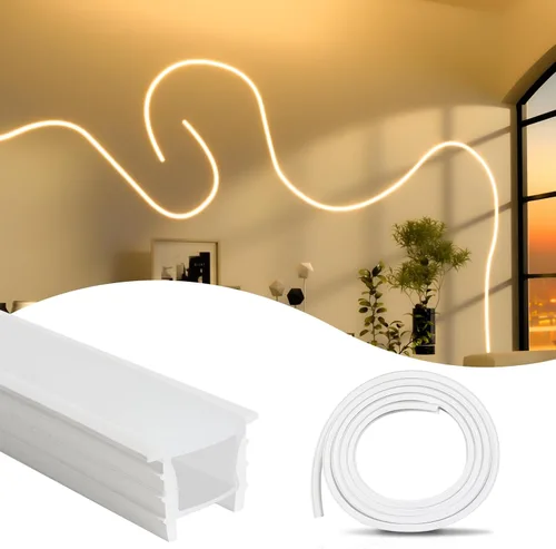 Vista 11 de Muzata Difusor LED de silicona sin manchas de 16.5 pies/16.4 ft con canal LED blanco flexible con brida empotrada tubo flexible