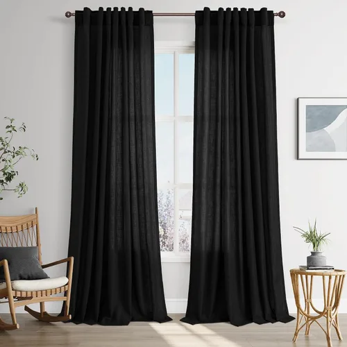 Vista 37 de Joywell - Cortinas de lino de 96 pulgadas de largo para sala de estar Natural