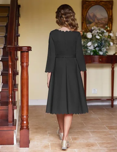 Vista 4 de Arshiner Vestido de fiesta para niñas con ribete festoneado, cinturón, acampanado, formal, por debajo de la rodilla, con bolsillos, para 6-15 años