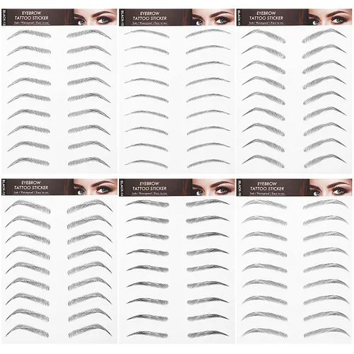 Vista 8 de 6 hojas 4D de cejas de transferencia autoadheribles con apariencia de vello natural, impermeables, preparadas y modeladas con estilo arqueado