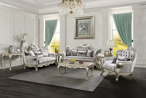 Vista 7 de Acme Libertee Sofá tapizado de madera y tela con 5 almohadas en beige/champán