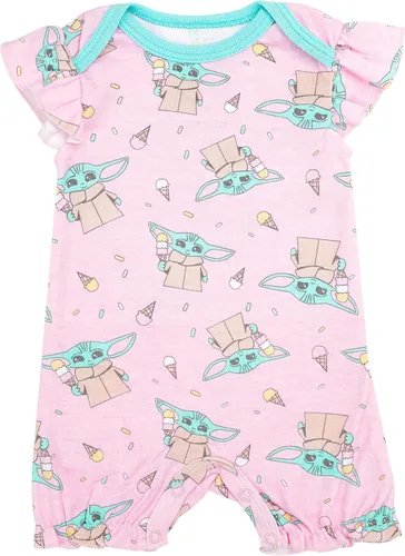 Vista 4 de STAR WARS Paquete de 2 pantalones cortos de manga con volantes para bebé, paquete de 2 unidades - Baby Yoda Baby Body - Ropa para niñas