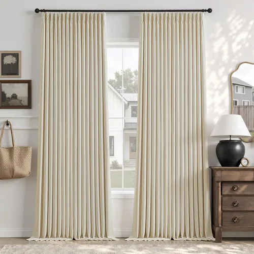Vista 30 de Cortinas opacas de lino plisado natural de 96 pulgadas de largo